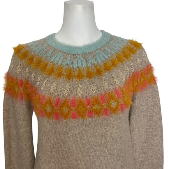 Anthropologie Sleeping On Snow Fair Isle Tunic Sweater XS Wool Blend Crew Winter - Picture 7 of 12